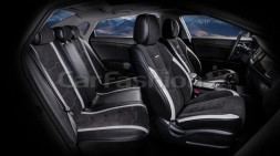 Чехлы «5D» PREMIUM каркасные «SMART PLUS» Чёрный/Чёрный/Серый (экокожа/велюр премиум класса)