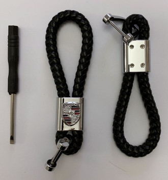 Брелок кожа плетенная  PORSCHE  Черный