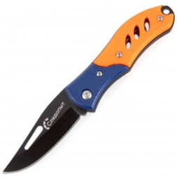 Нож туристический "СЛЕДОПЫТ", дл. клинка 65 мм, ручка оранжево-синяя