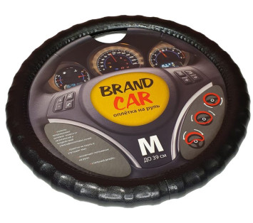 Оплетка на руль   BRENDCAR  &quot;ATLANTA&quot; - М,  Чёрный глянец (экокожа/ребристая)