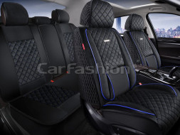 Комплект Накидок «ARMADA PLUS» Чёрный/Синий (велюр/подушка под поясницу/боковая поддержка )