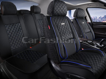 Комплект Накидок «ARMADA PLUS» Чёрный/Синий (велюр/подушка под поясницу/боковая поддержка )