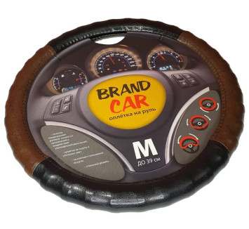 Оплетка на руль   BRENDCAR  &quot;ATLANTA&quot; - М,  Чёрный/Коричневый (экокожа/ребристая)
