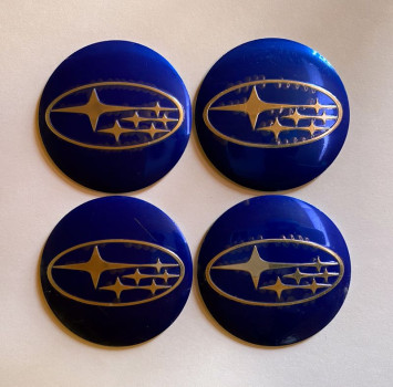 Этикетки на диски (метал)  диам. 56,5мм.  &quot;SUBARU&quot; синий  (4 шт.)