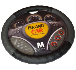 Оплетка на руль BRENDCAR "TREND" - М, Чёрный/Серый (экокожа/перфорация)