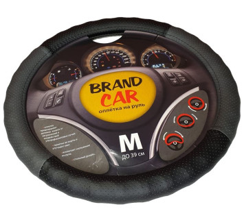 Оплетка на руль   BRENDCAR  &quot;TREND&quot; - М,  Чёрный/Серый (экокожа/перфорация)