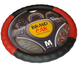 Оплетка на руль   BRENDCAR  "ATLANTA" - М,  Чёрный/Красный (экокожа/ребристая)