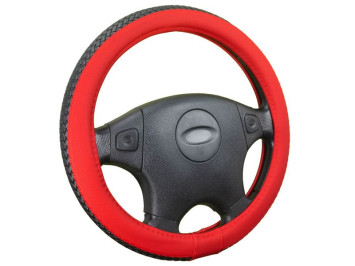 Оплетка на руль   CF  BRAID - М, Чёрный/Красный  (экокожа/плетение)