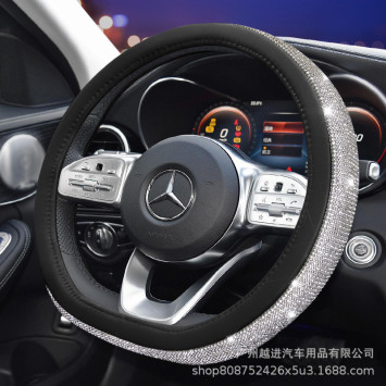 Оплетка на руль   D-образная Swarovski  - М,  черный