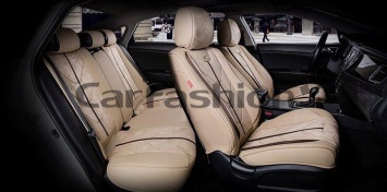 Чехлы  «5D» PREMIUM каркасные «START PLUS» Бежевый/Бежевый/Кофе  (экокожа/нубук)