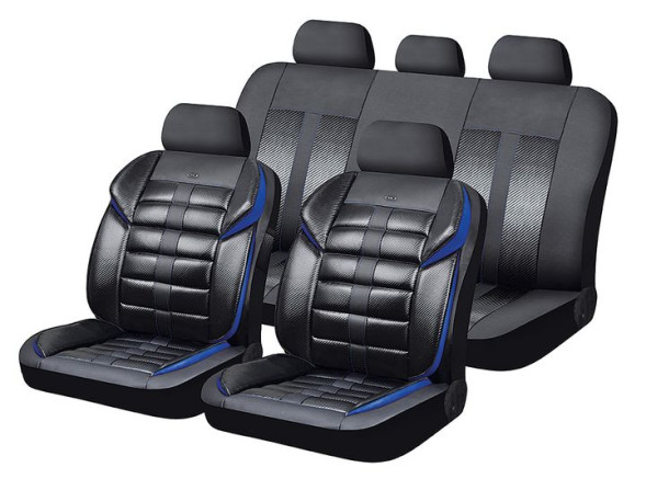 Чехлы  «GTR PREMIUM»  Синий  (Экокожа CARBON) с боковой поддержкой