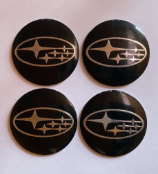 Этикетки на диски (метал)  диам. 56,5мм.  "SUBARU" черный  (4 шт.)