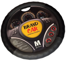 Оплетка на руль   BRENDCAR  "ATLANTA" - М,  Чёрный/Серый (экокожа/ребристая)