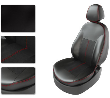 АВТОЧЕХЛЫ Экокожа Skoda Karoq с 2020г- черный с красной строчкой (Premium)
