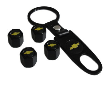 Брелок-ключ + колпачок на ниппель 4 шт CHEVROLET (черный)