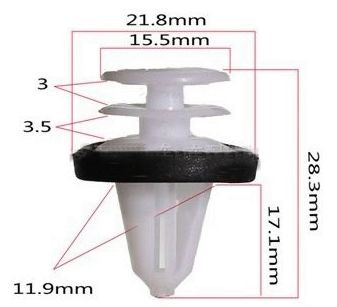 Клипсы  В=28,3 / Ш=21,8 мм.  (цена за упак. 10шт.)