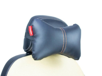 Подголовник-подушка "ЭКОКОЖА" черный/черный с красной ниткой