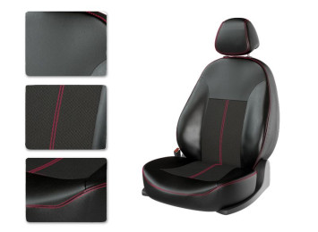 АВТОЧЕХЛЫ  Экокожа  Hyundai Creta  с 2016г- черный/черный/красный (Premium)
