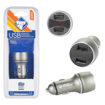 АЗУ  &quot;Nova Bright&quot;   для моб.устройств, 2 USB-порта, 2100мА + цифровой LED вольт
