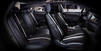 Чехлы  «5D» PREMIUM каркасные «START PLUS» Чёрный/Чёрный/Белый  (экокожа/нубук)