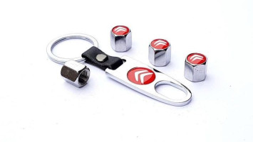 Брелок-ключ + колпачок на ниппель 4 шт CITROEN (черный)