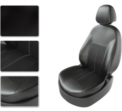 Авточехлы  Экокожа  Skoda  Karoq с 2020г-  черный с серой строчкой (алькантара) (Premium)