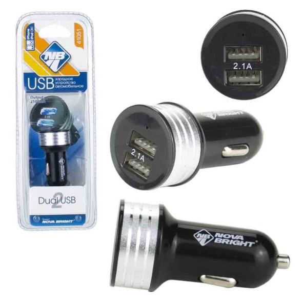 АЗУ  &quot;Nova Bright&quot;   для моб.устройств, 2 USB-порта, 2100мА,LED подсветка 12/24В