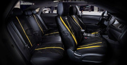 Чехлы «5D» PREMIUM каркасные «START PLUS» Чёрный/Чёрный/Жёлтый (экокожа/нубук)