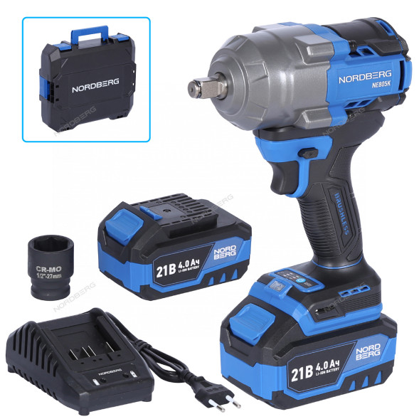 Аккумуляторный гайковерт NORDBERG NE805K (1/2&quot;, 21В, 1000Нм)
