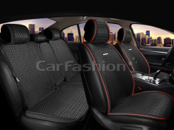 Комплект Накидок «BREEZE PLUS» Чёрный/Чёрный/Красный (искусственный шёлк/экокожа)