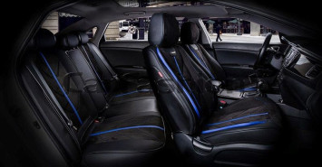 Чехлы  «5D» PREMIUM каркасные «START PLUS» Чёрный/Чёрный/Синий  (экокожа/нубук)