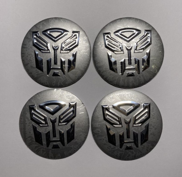 Этикетки на диски (метал)  диам. 56,5мм.  &quot;TRANSFORMER&quot; серебро  (4 шт.)