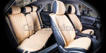 Комплект Накидок «CARBON PLUS» Бежевый/Бежевый/Бежевый (полиэстер карбон/экокожа)