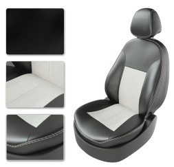 Авточехлы  Экокожа  Mitsubishi Outlander III (Invite,Inform) с 2012-2019г.  черный-серый (Premium)