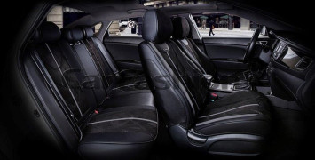 Чехлы  «5D» PREMIUM каркасные «START PLUS» Чёрный/Чёрный/Тёмн.Серый  (экокожа/нубук)