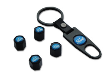 Брелок-ключ + колпачок на ниппель 4 шт FORD (черный)