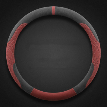 Оплетка на руль Carlife - М, алькантара, белая основа, нулевая отметка черный/красный