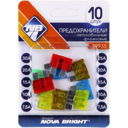 Предохранители флажковые "Nova Bright" MAXI / набор 7,5А-30А 10шт/блистер