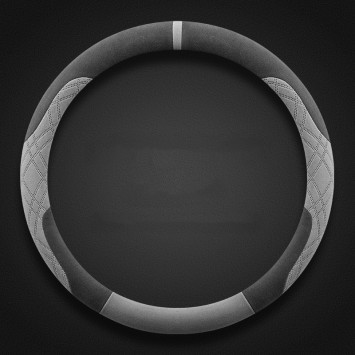 Оплетка на руль   Carlife &quot;AlcantaraLux&quot; М,  алькантара, бел. основа, нулевая отметка черный/серый