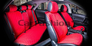 Комплект Накидок «CARBON PLUS» Красный/Красный/Красный (полиэстер карбон/экокожа)