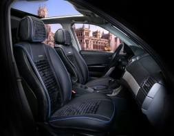 Накидки Фронт «MADRID» Чёрный/Чёрный/Синий (велюр премиум класса/экокожа)