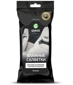 GRASS Салфетки влажные для кожаного салона с натурал. воском карнауба (уп.30шт)