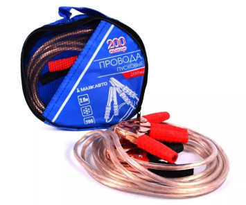 Провода пусковые  200А  &quot;М5&quot;  2,2м  (прозрачная изоляция)  в сумке