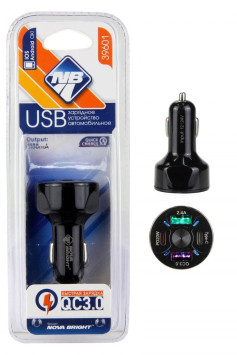 АЗУ  &quot;Nova Bright&quot; + 2 USB порта , QC3.0 (функция быстрой зарядки), LED инд