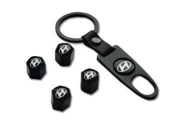 Брелок-ключ + колпачок на ниппель 4 шт HYUNDAI  (черный)