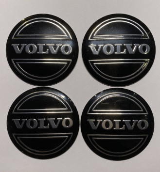 Этикетки на диски (метал)  диам. 56,5мм.  &quot;VOLVO&quot; черный  (4 шт.)