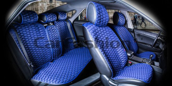 Комплект Накидок «CARBON PLUS» Синий/Голубой/Серый (полиэстер карбон/экокожа)