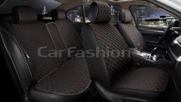 Комплект Накидок «CUBE» Чёрный/Чёрный/Красный (лён/экокожа)