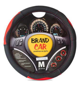 Оплетка на руль   BRENDCAR  &quot;GT 427&quot; - М,  Чёрный/Красный (кожа)