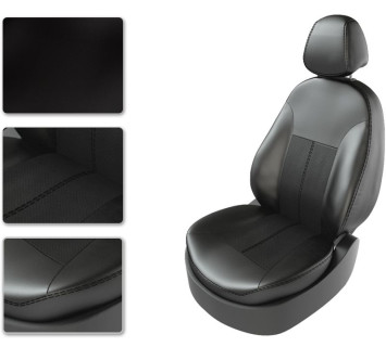 АВТОЧЕХЛЫ  Экокожа  KIA Soul  с 2019г- (раздельн.) черный (Premium)